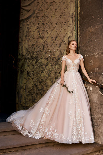 Rose - Blush Colored Ball Gown with Embroidered Lace Bodice