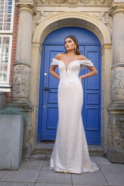 ELISE - OFF THE SHOULDER SHEATH WEDDING DRESS