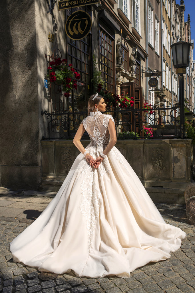 VALERIE - HIGH NECK LACE ROYAL INSPIRED BALL GOWN