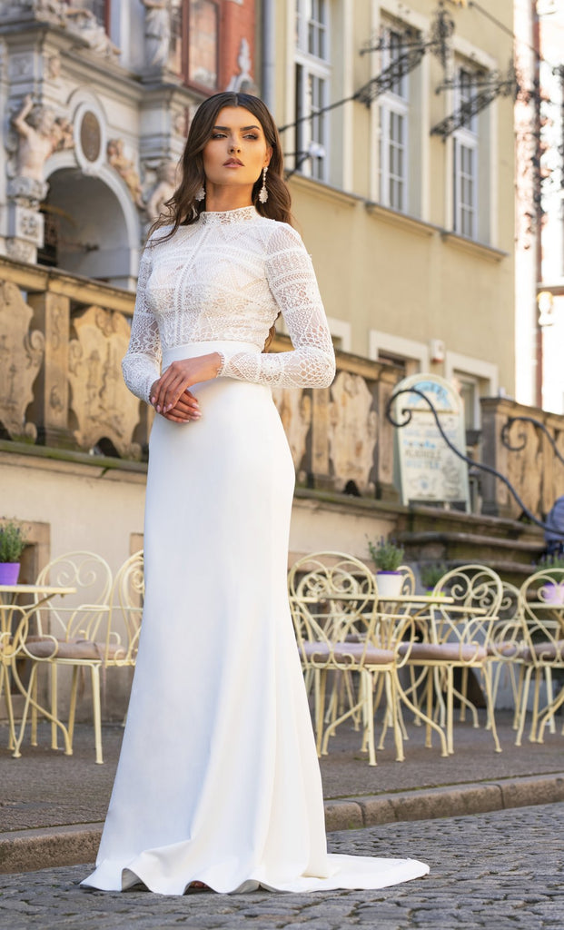 YVETTE - LONG SLEEVE LACE SHEATH WEDDING DRESS