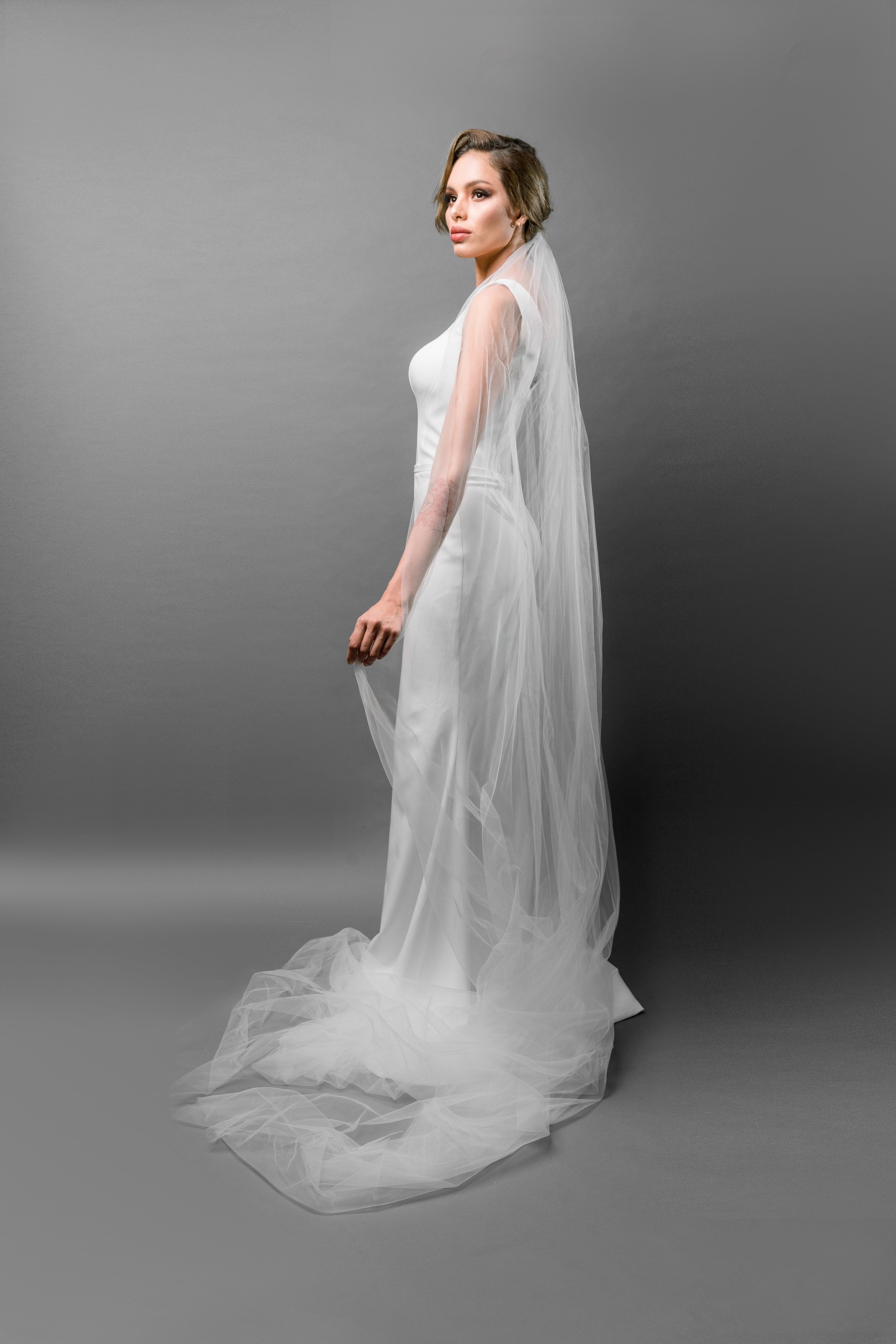 Tulle Bridal Cape with Lace Applique