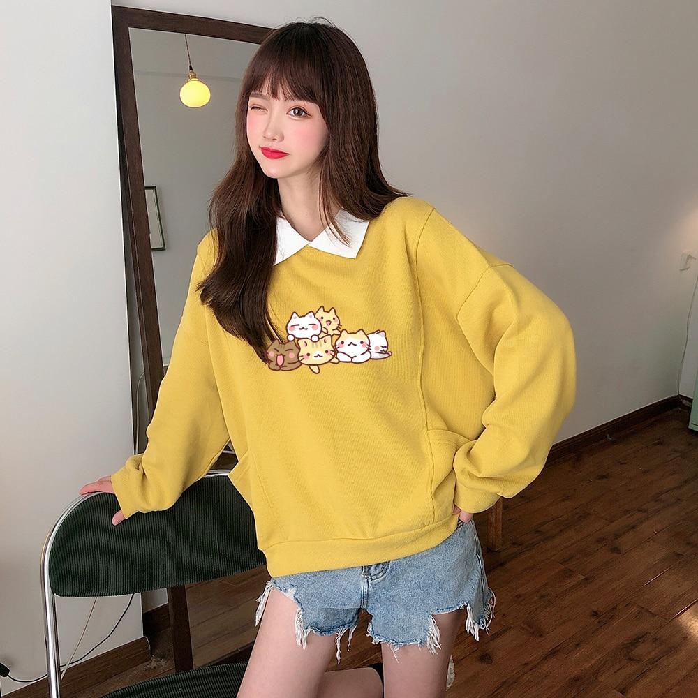 Kwarantining Kitties Oversize Collared Thin Sweaters - Bobo's House