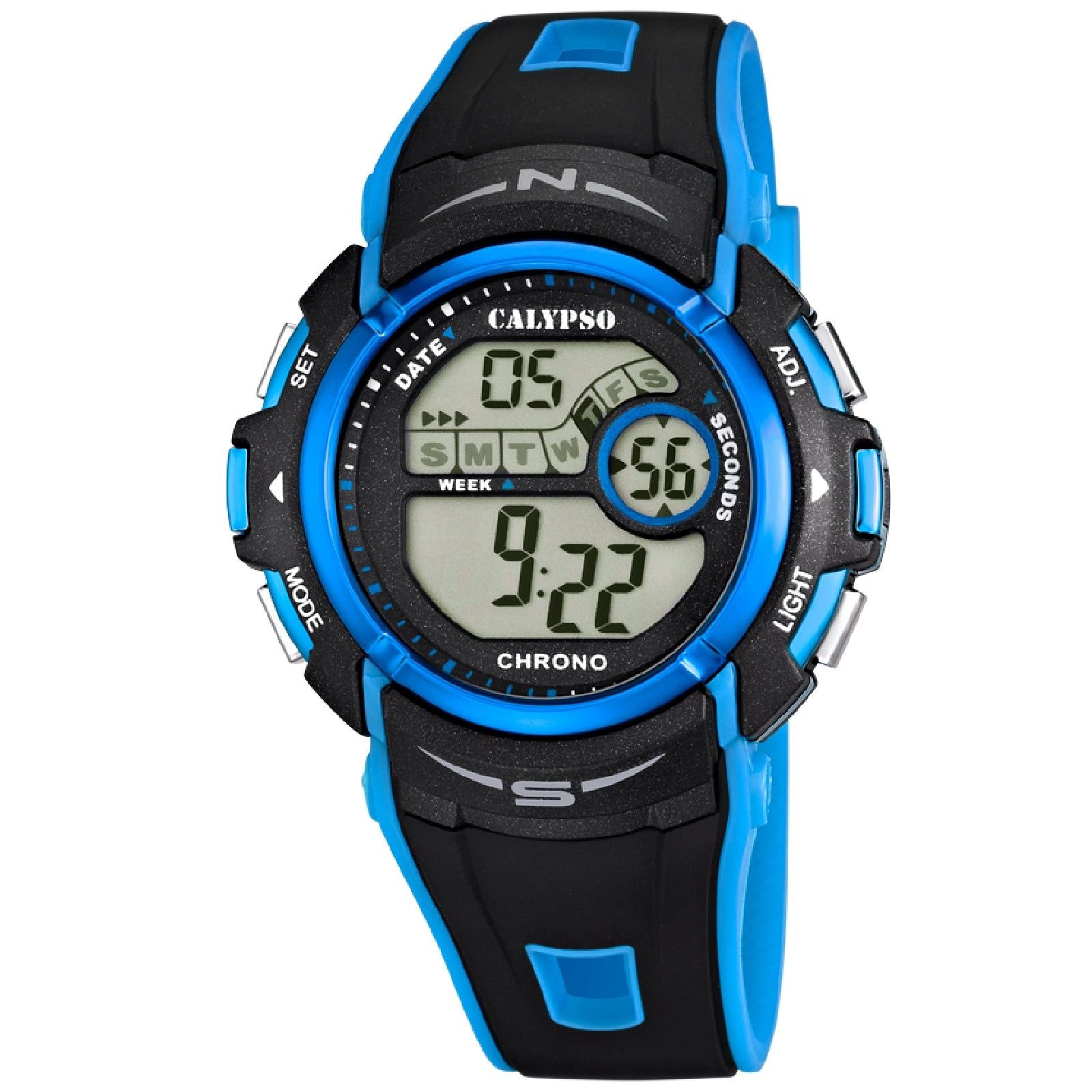 Orologio digitale della collezione Calypso Digital For Man da uomo. Colore  cassa: blu; colore del quadrante: effetto positivo; colore del cinturino:  blu. Cassa di diametro 46,8 mm in plastica con display