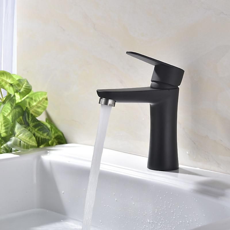 Stainless Steel Paint Hot Cold Basin Mixer Bathroom Faucet Black