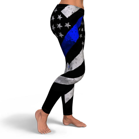 Yoga Spandex Stretch Leggings Thin Blue Line Warrior Design | Optim...