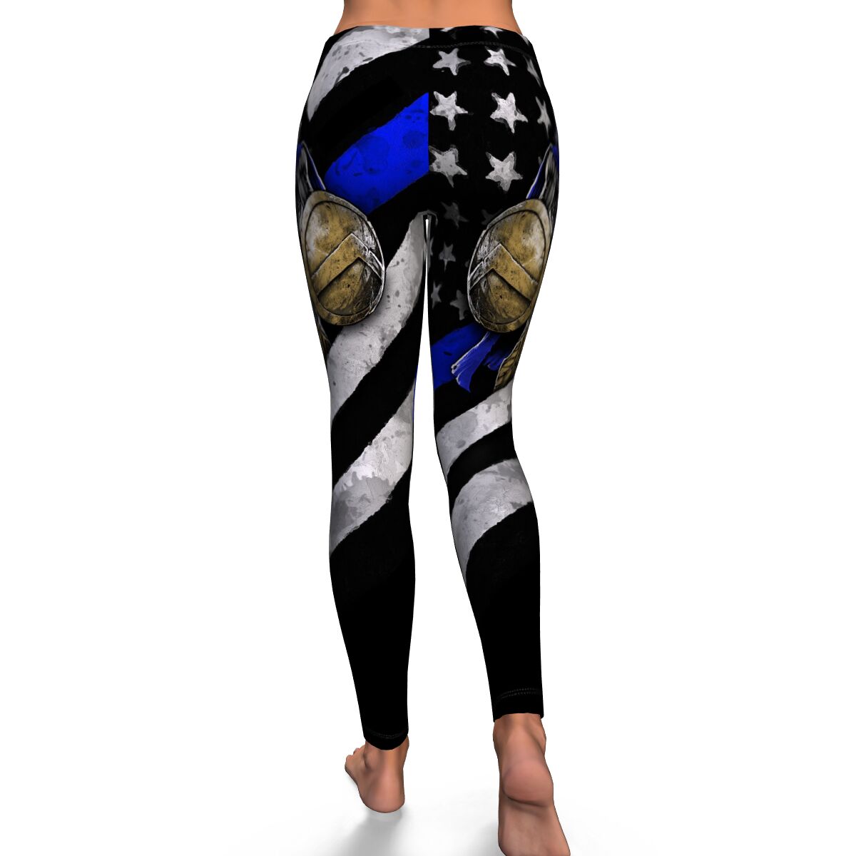 Yoga Spandex Stretch Leggings Thin Blue Line Warrior Design | Optim...