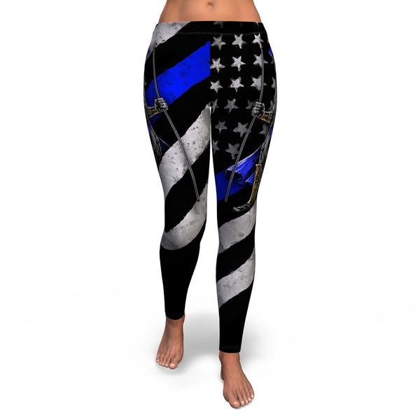 Yoga Spandex Stretch Leggings Thin Blue Line Warrior Design | Optim...