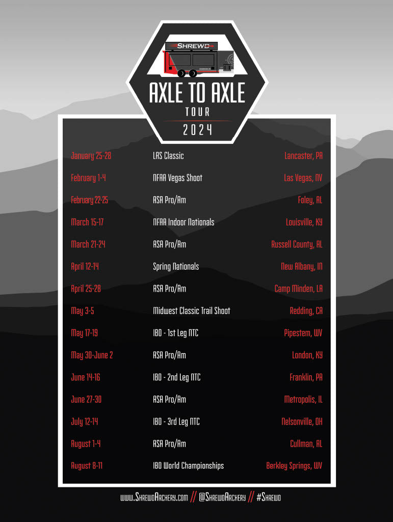 Shrewd Archery 2024 Axle To Axle Tour Schedule