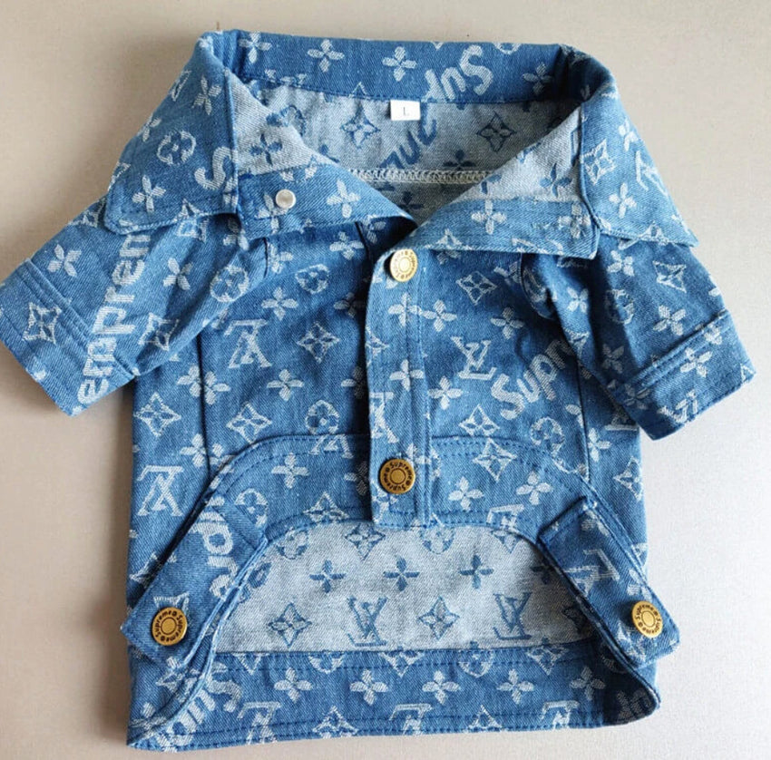 ChloesCozyCollection | Louis Vuitton Inspired Blue Denim Dog Jacket – Chloe’s Cozy Collection