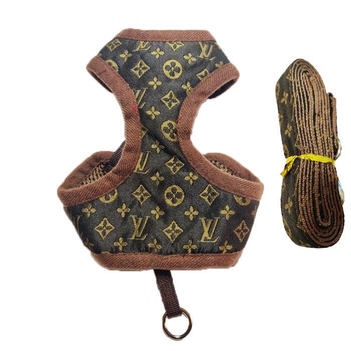 Louis Vuitton Inspired Dog Harness + Leash Set – Chloe’s Cozy Collection