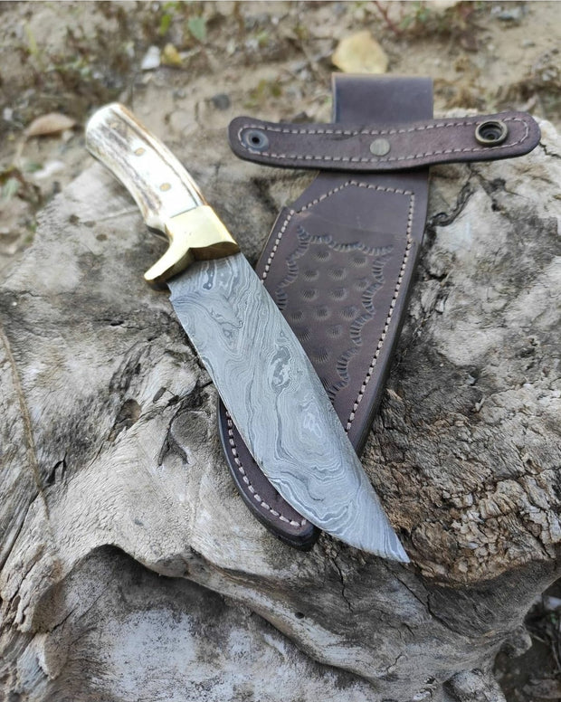 Handmade German Damascus Steel Knife with Antler Handle Pro Survivals