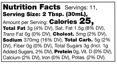 nutrition facts label for stonewall kitchen buffalo wing sauce