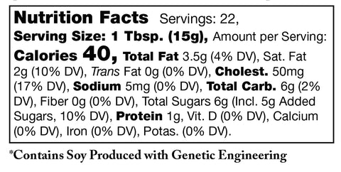 Nutrition facts label for Stonewall Kitchen Lemon Curd