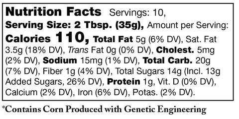 Nutrition facts label for Stonewall Kitchen Bittersweet Chocolate Sauce