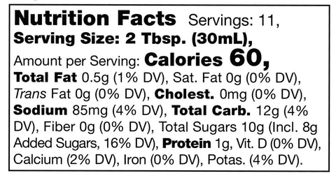 nutrition facts label for Stonewall Kitchen Bourbon Molasses Barbecue Sauce