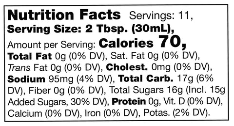 nutrition facts label for Stonewall Kitchen Honey Barbecue Sauce