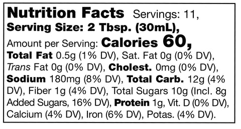nutrition facts label for Stonewall Kitchen Honey Sriracha Barbecue Sauce
