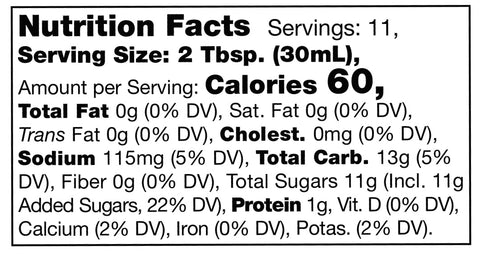 nutrition facts label for Stonewall Kitchen Maple Chipotle Grille Sauce