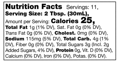 nutrition facts label for Stonewall Kitchen Pineapple Ginger Sauce