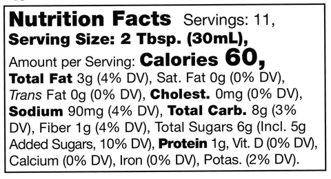 nutrition facts label for Stonewall Kitchen Roasted Garlic Peanut Sauce