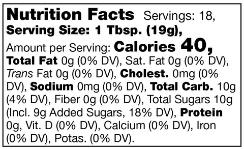 Nutrition facts label for Stonewall Kitchen Seedless Blackberry Jam