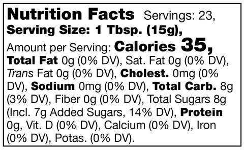 nutrition facts label for Stonewall Kitchen Seedless Black Raspberry Jam