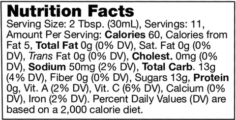 nutrition facts label for Stonewall Kitchen Smoky Peach Whiskey Sauce