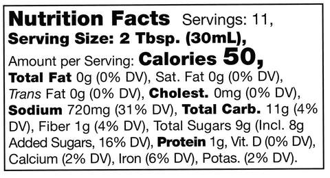 nutrition facts label for Stonewall Kitchen Sriracha Teriyaki Sauce
