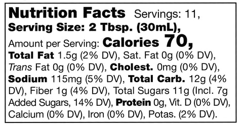 nutrition facts label for Stonewall Kitchen Vidalia Onion Fig Sauce