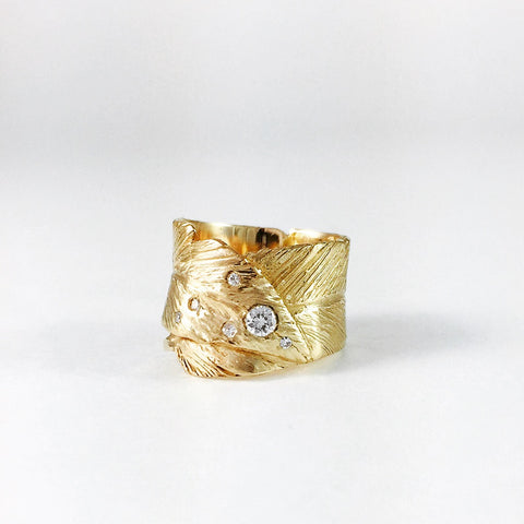 Feather ring, Yellow Gold, Diamond