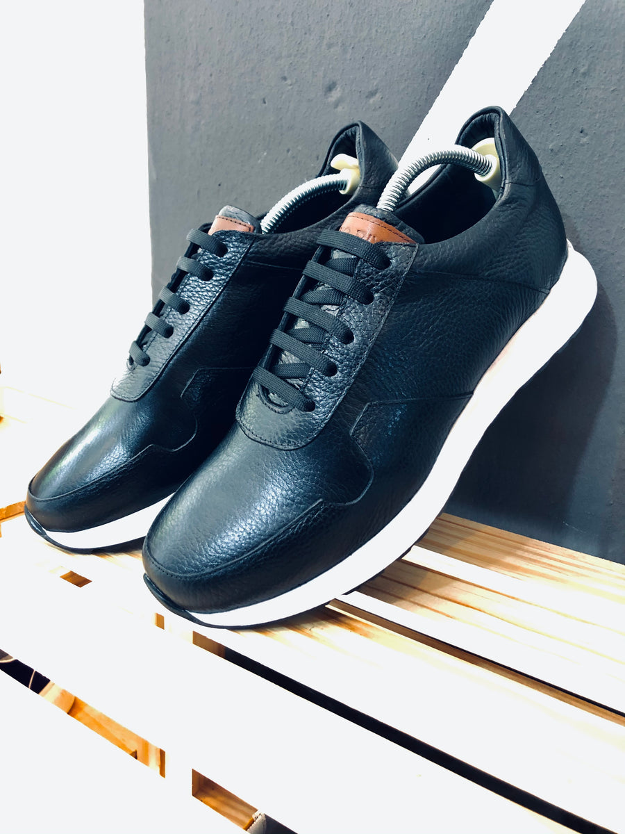 082 - Fabio DIVAYO Leather Sneaker- Black – Lufiano Apparel