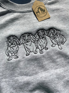 Embroidered dachshund  Sweater - Gifs for long hair, short hair and wire hair Sausage dog Lovers and owners