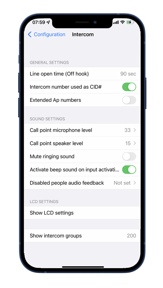 ControlFreqUK (app stores) – Intercom settings