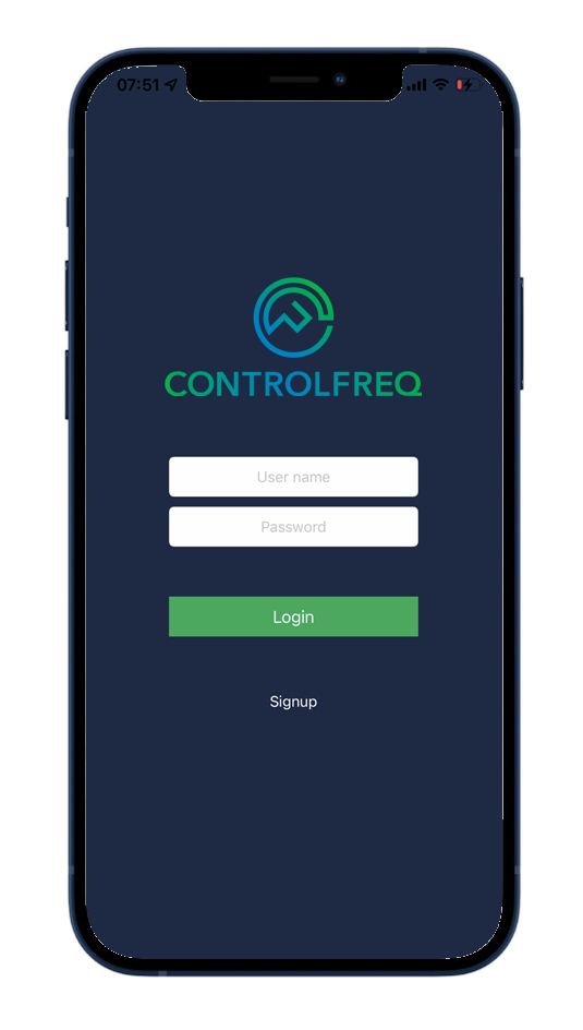 ControlFreqUK (app stores) – Sign up & login screen