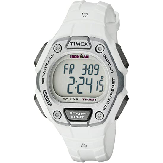 Timex women's ironman 30-lap digital quartz mid-size watch, white/silv