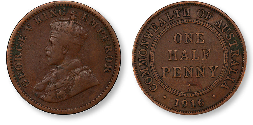 1916-I Australian 'Mule' Half Penny - PCGS VF 35