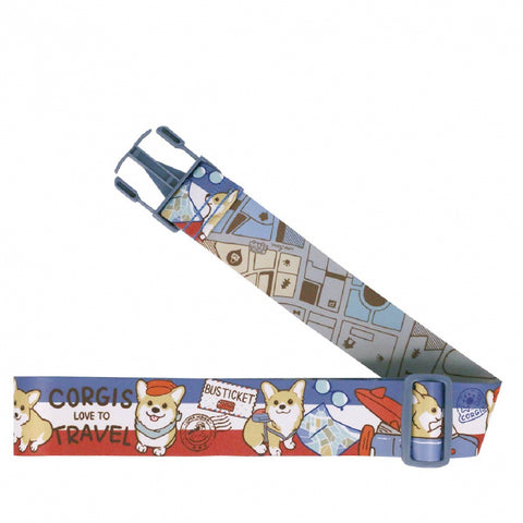 Red White Blue Luggage Strap With A Cute Corgi Design