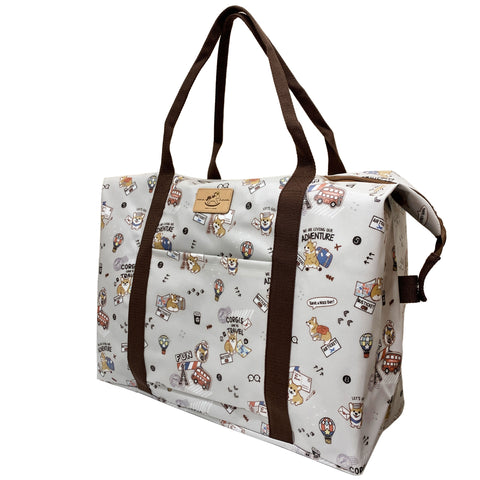 Gray Corgi Adventure Pattern Extra Large Travel Tote