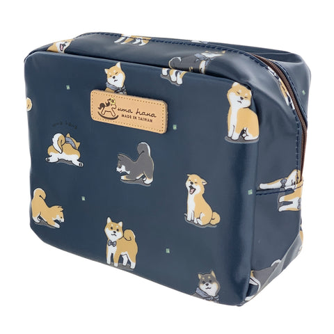 Navy Blue Shiba Inu Cosmetic Makeup Bag