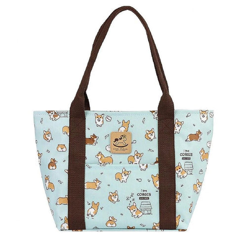 A Tworgis tote with a corgi design