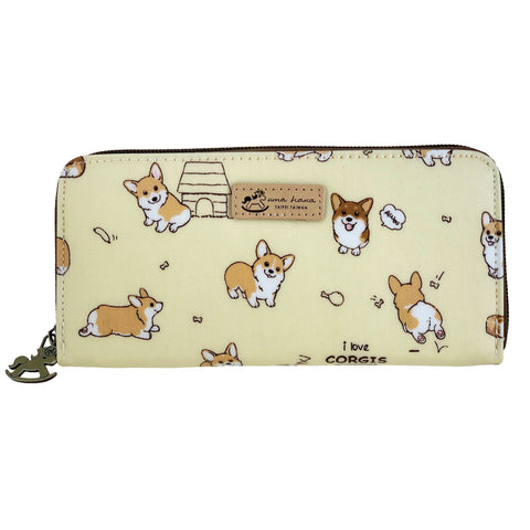 Cream colored long wallet with corgi pattern from Tworgis
