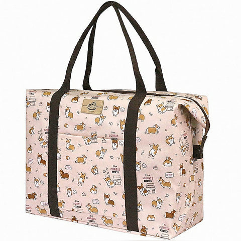 Extra large pink travel tote with corgi pattern from Tworgis