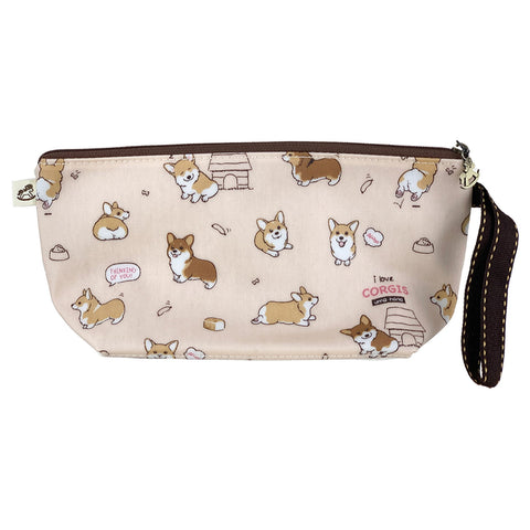 Peach colored dumpling cosmetic bag with corgi pattern from Tworgis