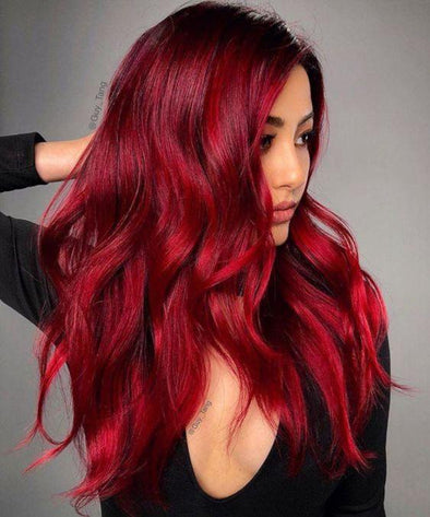 Long Red Synthetic Wigs Wine Red Hair Dye Dying Red Hair Blue