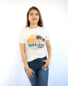 Summer Vintage Graphic Tee- Light Cream