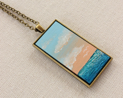 Beach Jewelry - Hand-Painted Pendant Necklace Ocean Sunrise