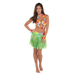DELUXE FLOWER BRA HULA GIRL FANCY DRESS COSTUME HAWAIIAN BEACH