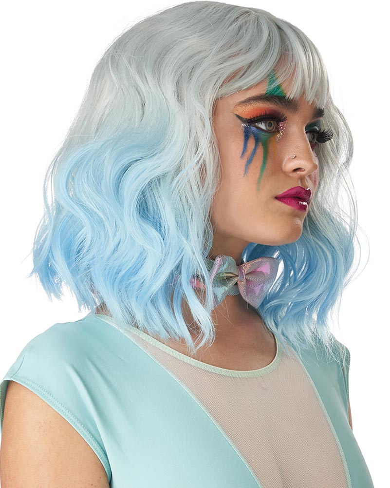 Pastel Textured Long Bob Blue Wig