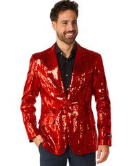 Men's Suitmeister Sequins Red Shiny Slim-Fit Christmas Party Blazer