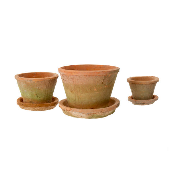 Small Terracotta Cylinder Pot and Saucer